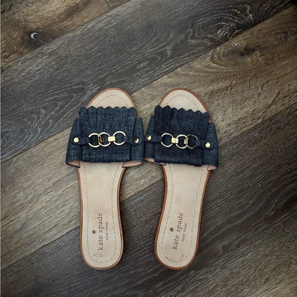 Kate Spade Kiltie Blue Denim Slide Sandal Sz 6.5 - Picture 5 of 5